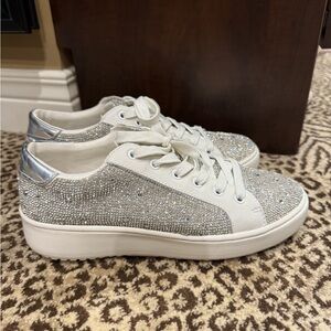 Steve Madden Silver and White Sparkle Sneakers